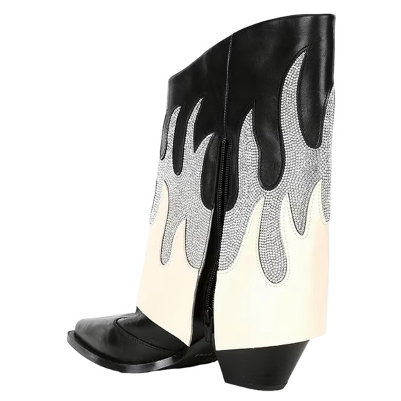 Gianni Bini CONLEYTWO Western Rhinestone Flame Foldover Boots - Picture 4 of 14